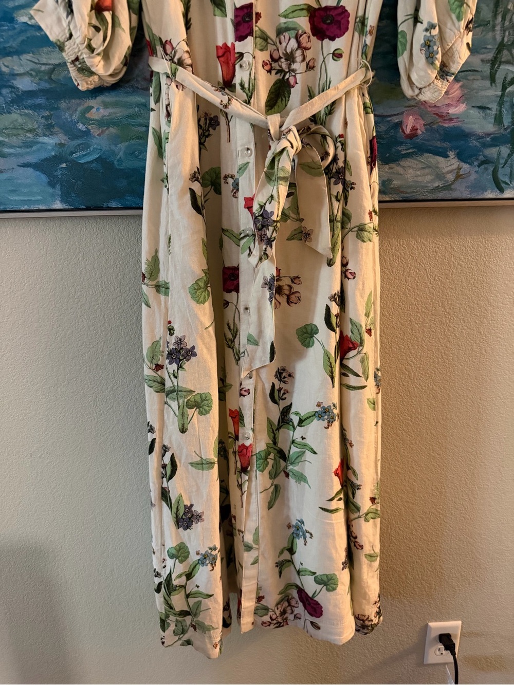 Maeve Cream Floral Tie-Waist Midi Dress - Picture 3 of 11
